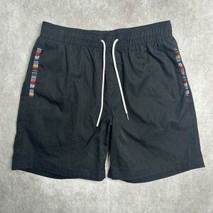WOWIE Shorts Mens Medium Black Quick Dry Drawstring Tribal Aztec Trim